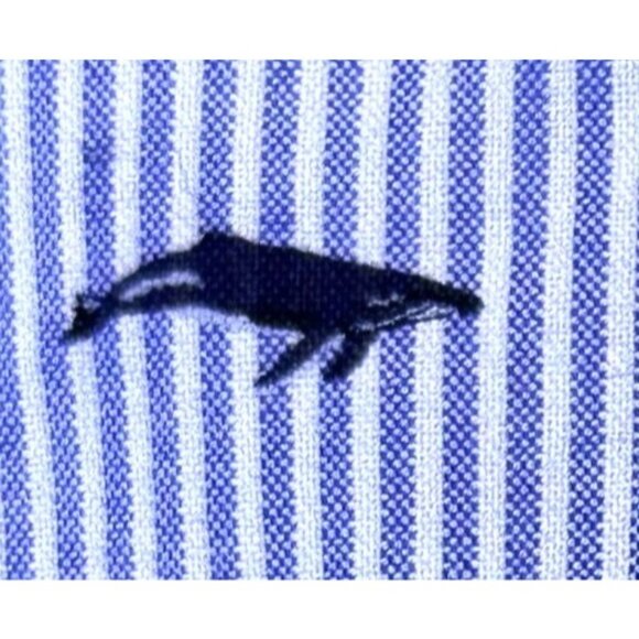 J Crew  Short Sleeve Blue‎ Striped Whale Embroidered Button Down Shirt Size Med - Picture 8 of 14
